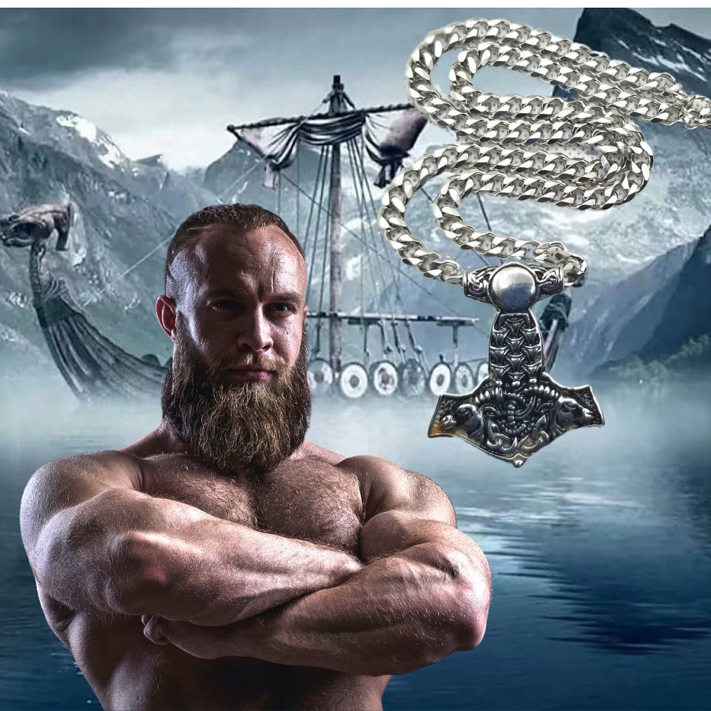 Stainless Steel Pendants, Thor's Hammer, Antique Silver Necklace
